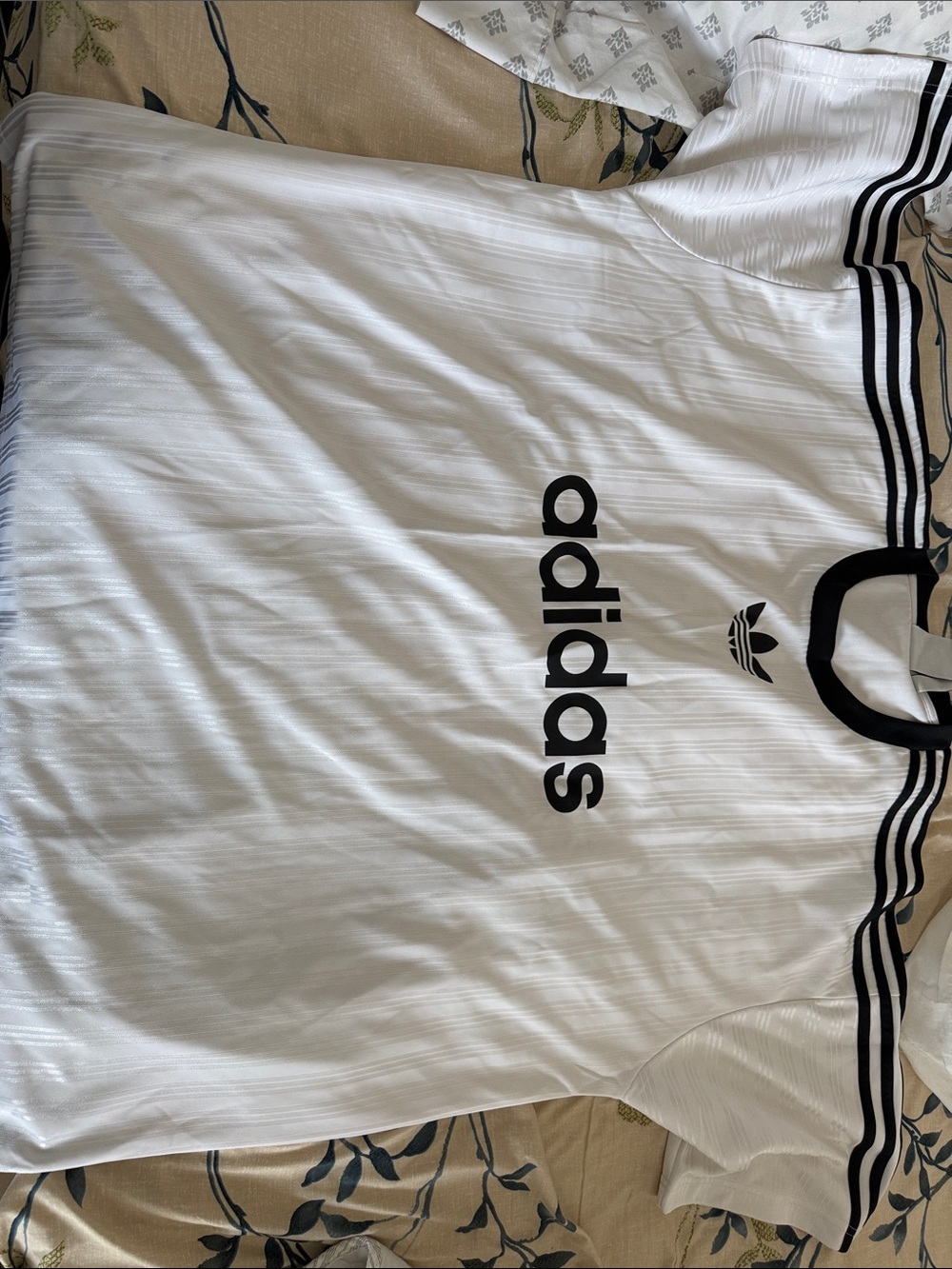 adidas White Tee with Black Logo and Stripes